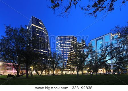 Regina, Saskatchewan/canada - July 27: The Regina, Canada City Center After Dark, [july 27, 2017] In