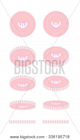 European Union Euro Rotating Coins Set, Animation Ready. Pink Eur Copper Coins Rotation. Europe Meta