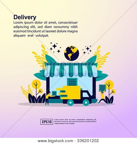 Delivery Illustration Concept With Character. Template For, Banner, Presentation, Social Media, Post