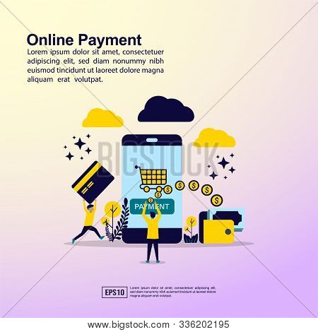 Online Payment Concept With People Character For Banner, Presentation, Marketing Resource, Promotion
