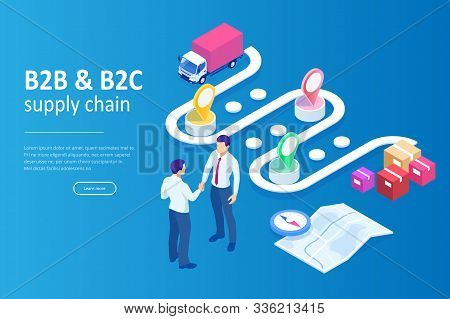 Isometric Business To Business Marketing, B2b Solution, Business Marketing Concept. Online Business,