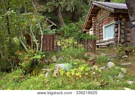 Log Cabin Is Located At The Crow Creek Gold Mine In Girdwood, Alaska