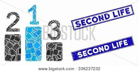 Mosaic Pedestal Icon And Rectangular Second Life Seal Stamps. Flat Vector Pedestal Mosaic Icon Of Ra