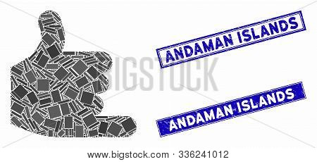 Mosaic Call Pictogram And Rectangle Andaman Islands Watermarks. Flat Vector Call Mosaic Pictogram Of