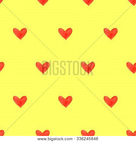 Seamless Pattern With Watercolor Hearts. Romantic Love Hand Drawn Backgrounds Texture. For Greeting 