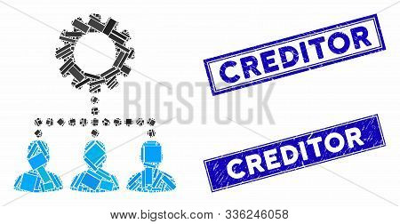 Mosaic Service Staff Pictogram And Rectangular Creditor Seal Stamps. Flat Vector Service Staff Mosai