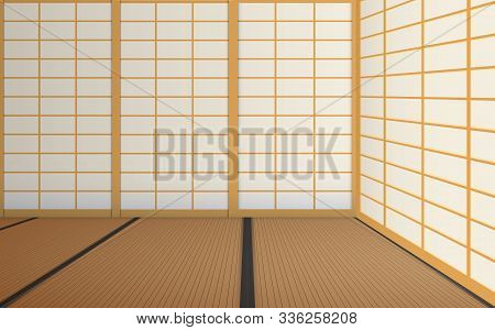 Wooden Floor In The  Indoor Dojo Room In Japan