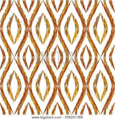 Ikat Ogee Seamless Vector Pattern Illustration. Ethnic Fabric Print Geometric Ikat Pattern. Cute Oge