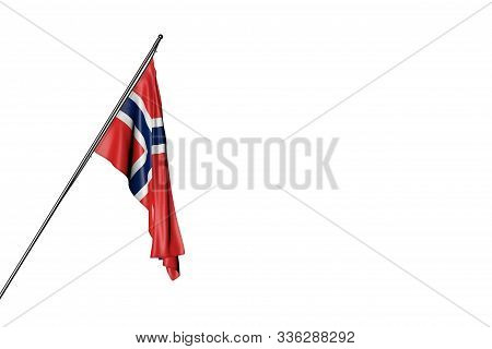 Nice Anthem Day Flag 3d Illustration
 - Norway Flag Hangs On A Diagonal Pole Isolated On White