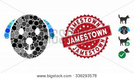 Mosaic Dog Icon And Grunge Stamp Seal With Jamestown Text. Mosaic Vector Is Created With Dog Pictogr