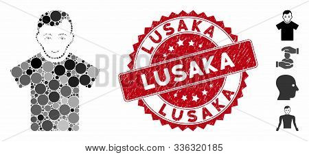 Mosaic Guy Icon And Distressed Stamp Seal With Lusaka Caption. Mosaic Vector Is Formed With Guy Icon