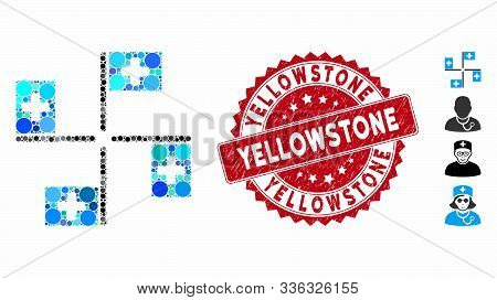 Mosaic Hospital Flags Icon And Rubber Stamp Seal With Yellowstone Text. Mosaic Vector Is Designed Fr