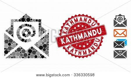Mosaic Email Icon And Corroded Stamp Seal With Kathmandu Phrase. Mosaic Vector Is Composed With Emai