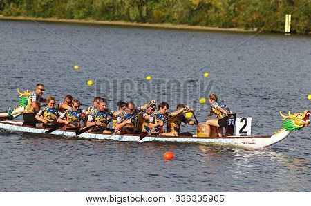 Kyiv, Ukraine - September 13, 2019: Icf Dragon Boat Club Crew World Championships 2019 On Dnipro Riv