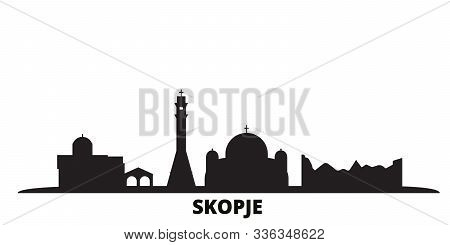 Macedonia, Skopje City Skyline Isolated Vector Illustration. Macedonia, Skopje Travel Black Cityscap