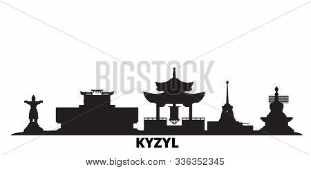 Russia, Kyzyl City Skyline Isolated Vector Illustration. Russia, Kyzyl Travel Black Cityscape