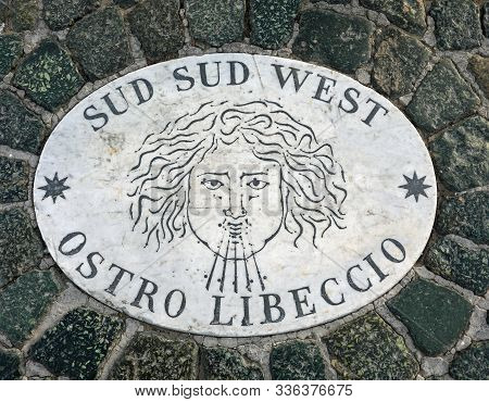 Tile In Saint Peter Square In Vatican City With Names Of Wind And The Directions  In Italian Langaug