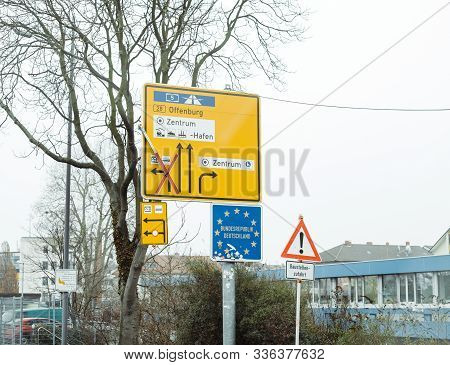 Kehl, Germany - Dec 21, 2016: Bundesrepublik Deutschland Sign At The Entrance To Germany With Divers