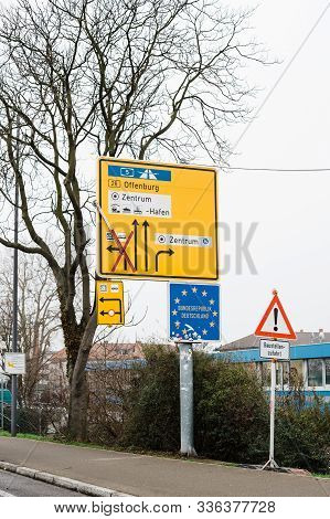 Kehl, Germany - Dec 21, 2016: Vertical Image Of Bundesrepublik Deutschland Sign At The Entrance To G