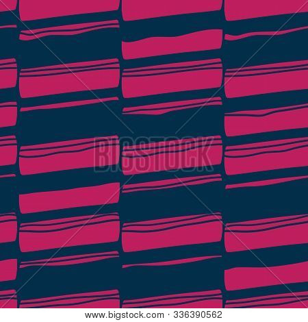 Textured Pink Blocks On Dark Blue Background Seamless.