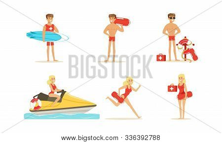 Beach-rescue People Characters Performing Their Duties. Lifeguard Occupation Concept
