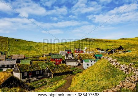 The Only Village On The Island Of Mykines, Which Is One Of The Eighteen Islands Of The Faroe Islands