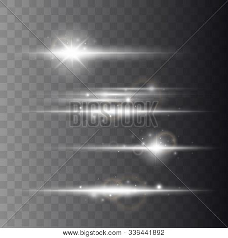 Lens Flars Vector Illustration. Shine Starlight Isolated On Transparent Background. Glowing Light Ef