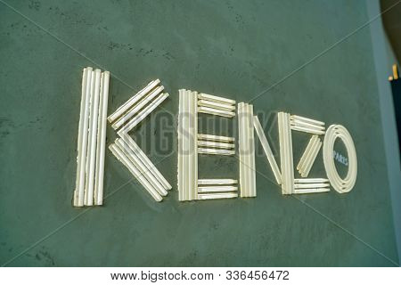 SINGAPORE - CIRCA APRIL, 2019: close up shot of Kenzo sign seen in the Shoppes at Marina Bay Sands.