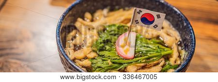Korean Noodles In A Bowl Ready For Dinner Banner, Long Format