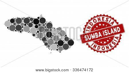 Mosaic Sumba Island Map And Round Seal. Flat Vector Sumba Island Map Mosaic Of Scattered Round Eleme