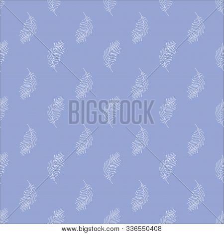 Palm Leaves On A Lilac Background. Seamless Pattern Of Feathers On A Lavender Background.