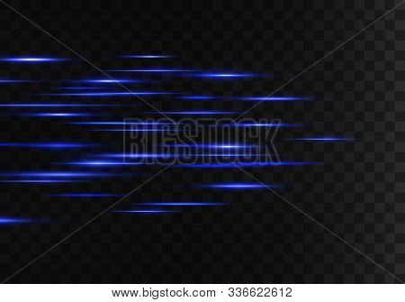 Blue Horizontal Lens Flares Pack. Laser Beams, Horizontal Light Rays.beautiful Light Flares. Glowing