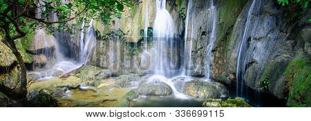 Panoramic Mature Trees And Milky Falls At Thac Voi Waterfall, Thanh Hoa, Vietnam