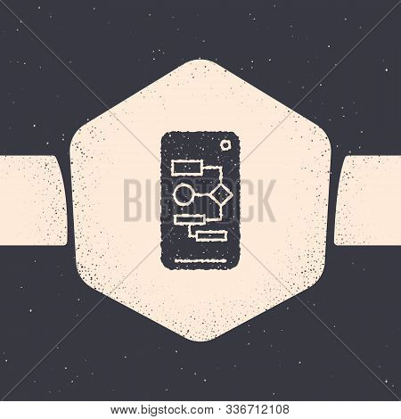 Grunge Algorithm Icon Isolated On Grey Background. Algorithm Symbol Design From Artificial Intellige