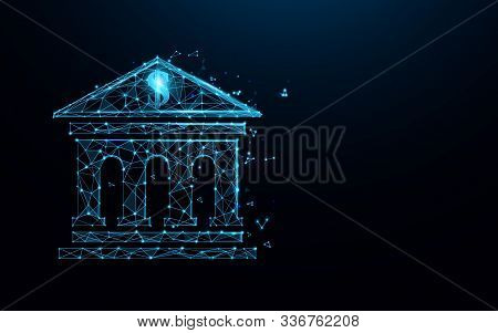Bank Building Icon Form Lines, Triangles And Particle Style Design. Illustration Vector