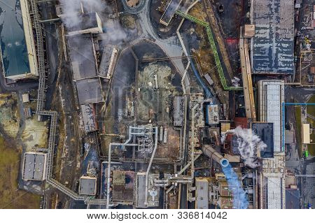 Pollution Of Nature And Air By Copper Plant, A View From Above From The Throne On The Dirty Soil And