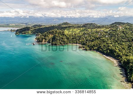Aerial View Of Tropical Biesanz Beach And Coastline Near The Manuel Antonio National Park, Costa Ric