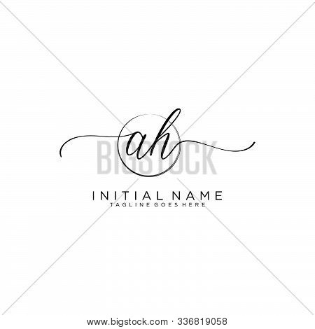 Ah Initial Handwriting Logo With Circle Template Vector.