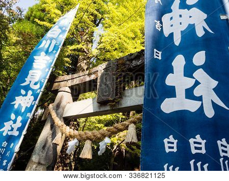 Minamiaso, Japan - November 6, 2016: Torii Gates Of Shirakawa Yoshimi Shrine On The Site Of Shirakaw