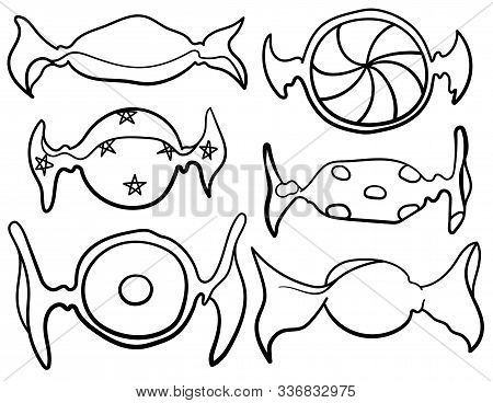 Candies In Black Lines Set On White Background