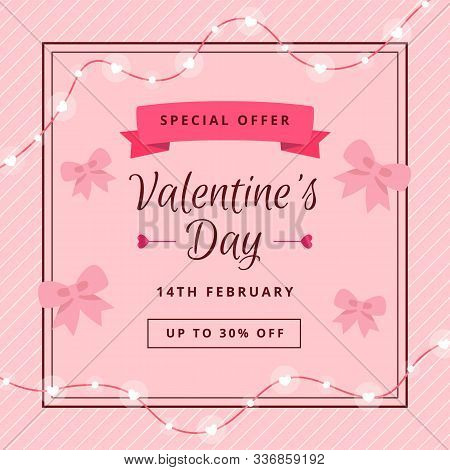 Pink Web Backdrop For Valentines Day Sale. Spe Ial Offer With Hearts Decorations And Place For Text.
