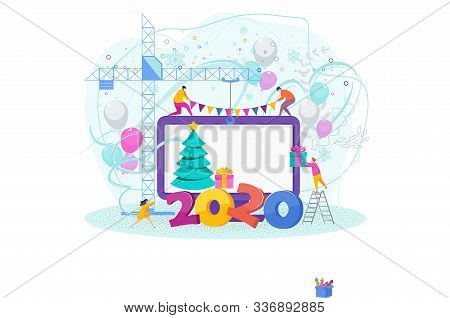 2020 Happy New Year Concept. Iny People Create A Christmas Card.