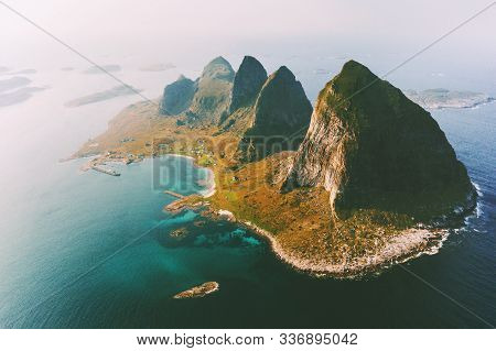 Aerial Island Sea View Norway Landscape Traena Islands Travel Beautiful Destinations Amazing Nature 