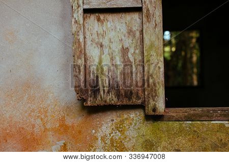 Old Wooden Windows In Lost House In Asia