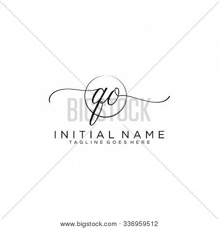 Qo Initial Handwriting Logo With Circle Template Vector.
