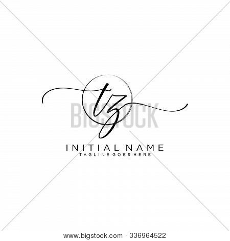 Tz Initial Handwriting Logo With Circle Template Vector.