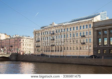 Modern Building On The Embankment Of The Fontanka River Was Built On The Site Of A Destroyed Old Apa