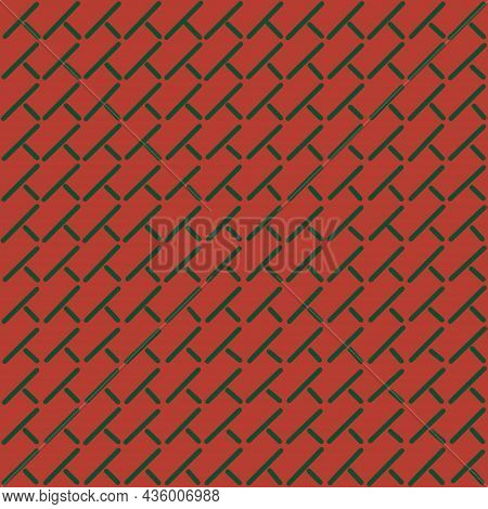Red And Green, Rectangles Seamless Pattern. Hand Draw, Stock Illustration.