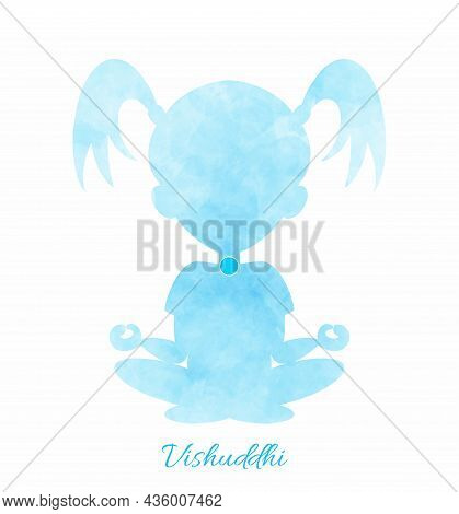 Vishuddhi Girl Silhouette Of Yoga Lotus Position Chakra Circle Hand Drawn Digital Illustration For K