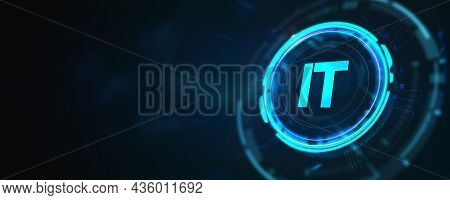 It Consultant Presenting Tag Cloud About Information Technology. 3d Illustration